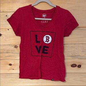47 Brand Red Boston 'LOVE' Short Sleeve V-Neck Tee